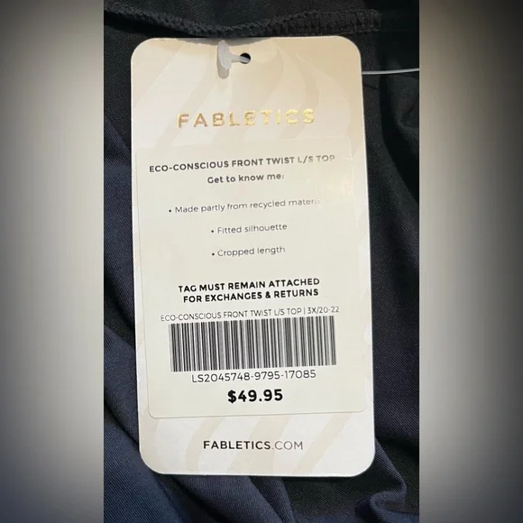 NWT Fabletics Black Front Twist Long Sleeve Athletic Top size 3X - Picture 3 of 5